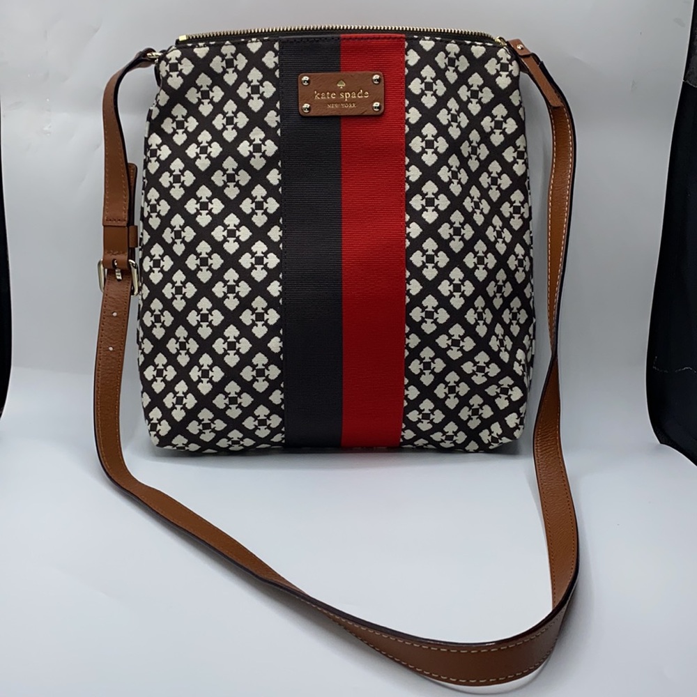 NWOT Kate Spade Victoria Classic Spade Swing Crossbody Bag‎ Chocolate/Cream/Red